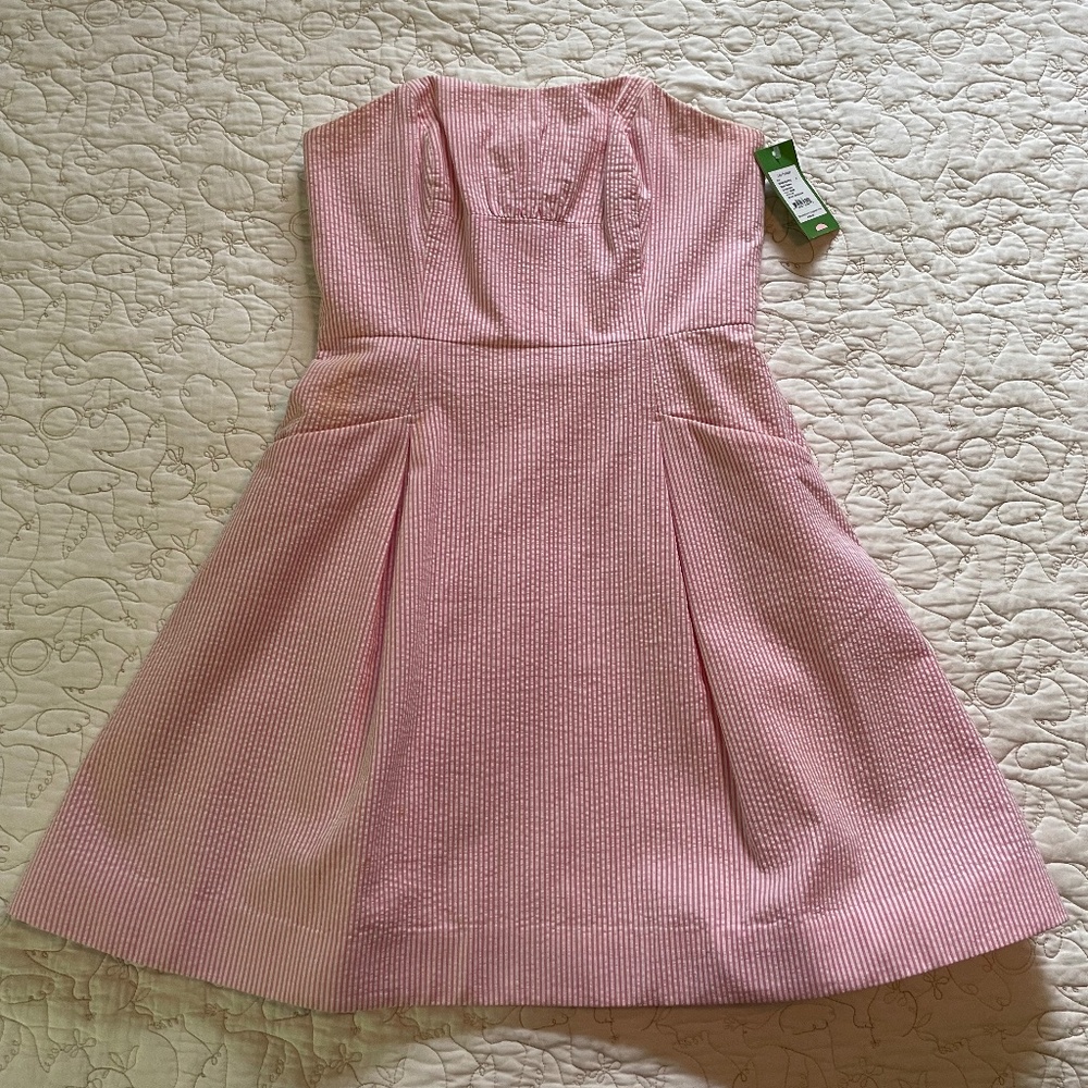 Lilly Pulitzer Blossom Dress in pink/white seersucker stripe